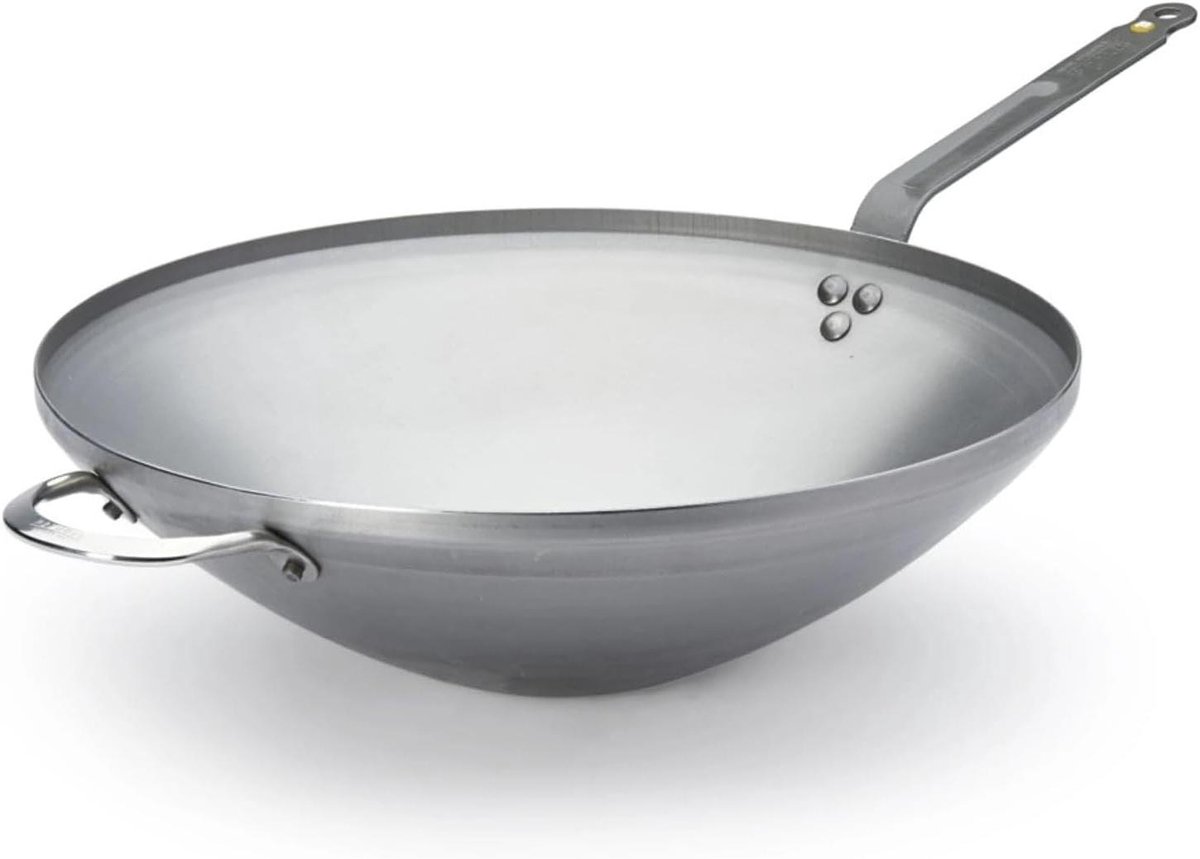 Wok Pan - Roerbakpan Staal - Gezond Koken - Snel Warm - 40 cm Diameter - Grijs
