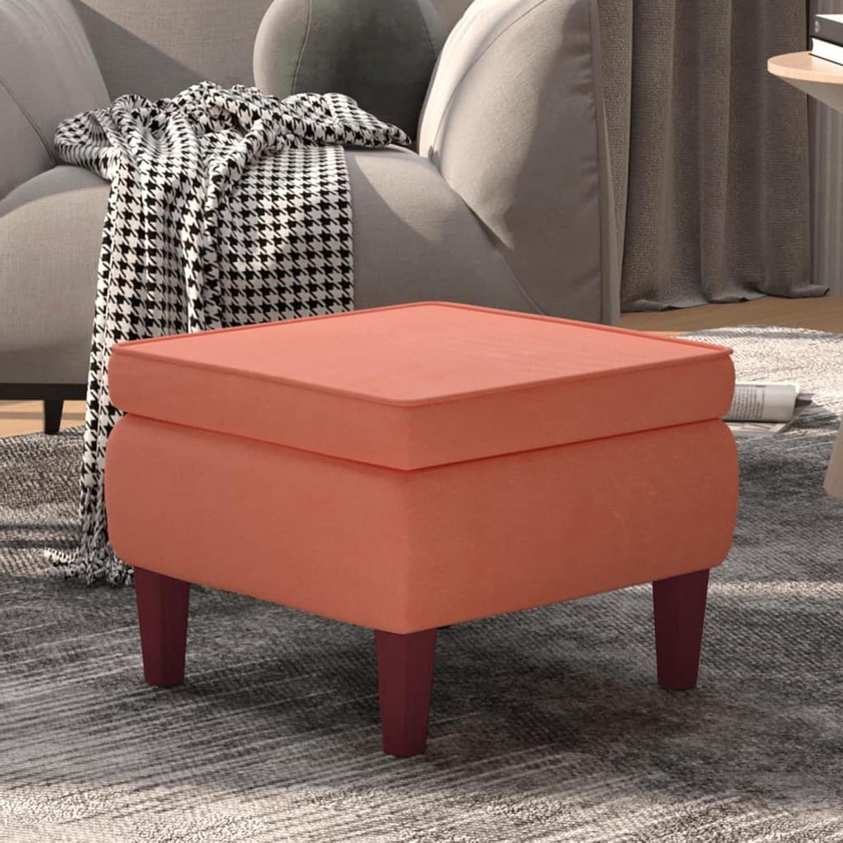 Voetenbank Pouf - Moderne Kruk - Voeten Ontspannen - Zachte Fluweel - 44 x 22 x 16.5 cm - Roze