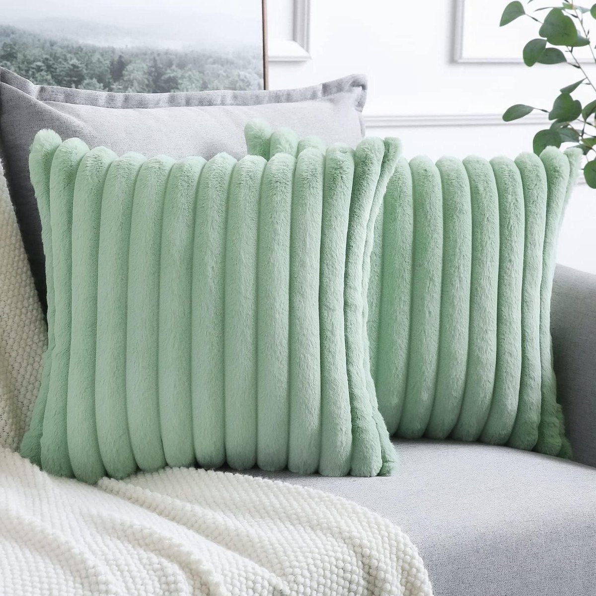 Pluche Kussenhoezen - Decoratieve Hoezen - Bank Decoratie - Verborgen Ritssluiting - Set van 2 - Lichtgroen