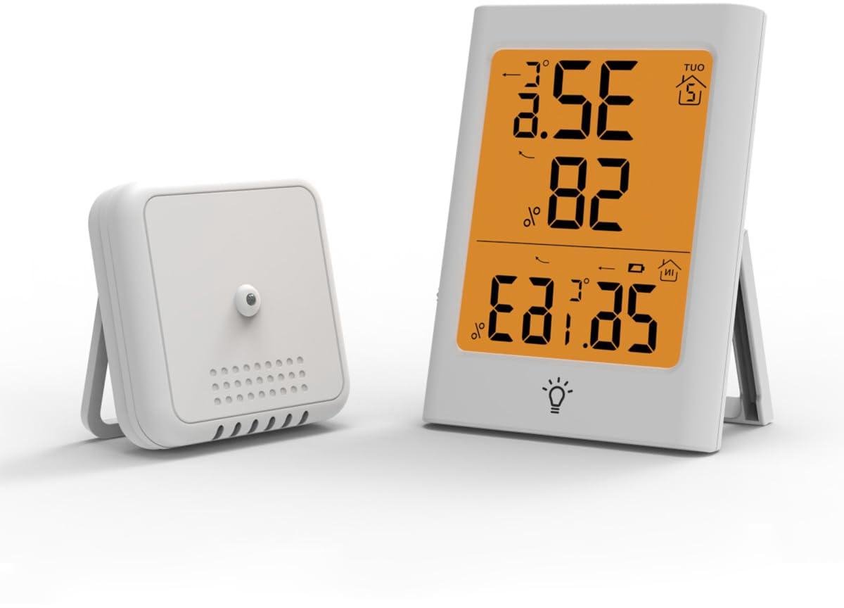 Draadloze thermometer, hygrometer met buitensensor, digitale temperatuurvochtigheidsmonitor, max/min-opname, lcd-display, voor binnen en buiten