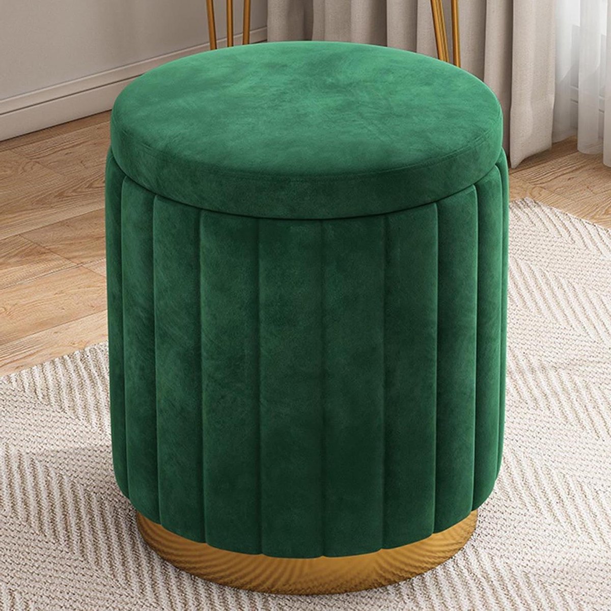 Fluwelen ronde opbergpoef met afneembaar deksel voetkruk en make-upstoel voor woonkamer, slaapkamer en make-upkamer, modern design, opbergpoef