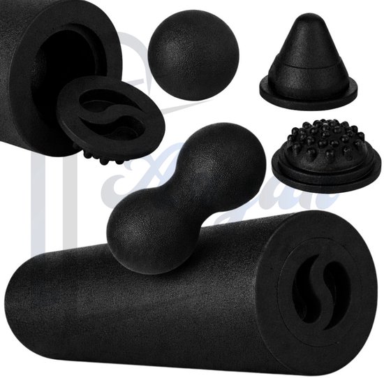 5-in-1 Foam Roller Set EPP – Massage Roller, Duoball en Trigger Ball voor Spierherstel – Foam Roller voor Rug, Nek, Benen en Spiermassage – spiermassage set – duoball massage – massagebal fitness – zwart – 88358