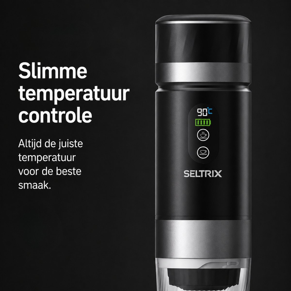 Draagbare koffiemachine - Verwisselbare Accu - 20 Bar - Inclusief Beschermhoes - Espressomaker voor Onderweg - 150 ml - 7500 mAh Oplaadbaar - Draagbaar koffiezetapparaat - Cups & Gemalen Koffie - Camping & Reizen - Espresso & Lungo - Seltrix - Zwart — afbeelding 3