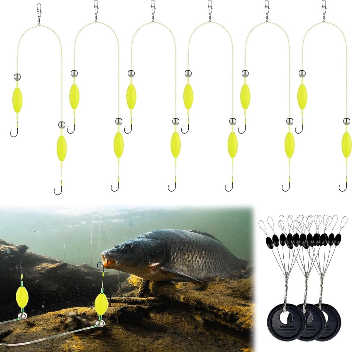 Vishaak Set - Dubbele Haken - Vissen Voor Beginners - Omgekeerde Ophanging - 9 Stuks - Geel