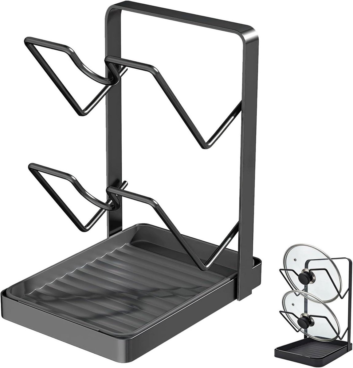 Pannendeksel Organizer - Keukenrek - Keuken Opbergen - 2-in-1 Opslag - Voor 2 deksels - Grijs