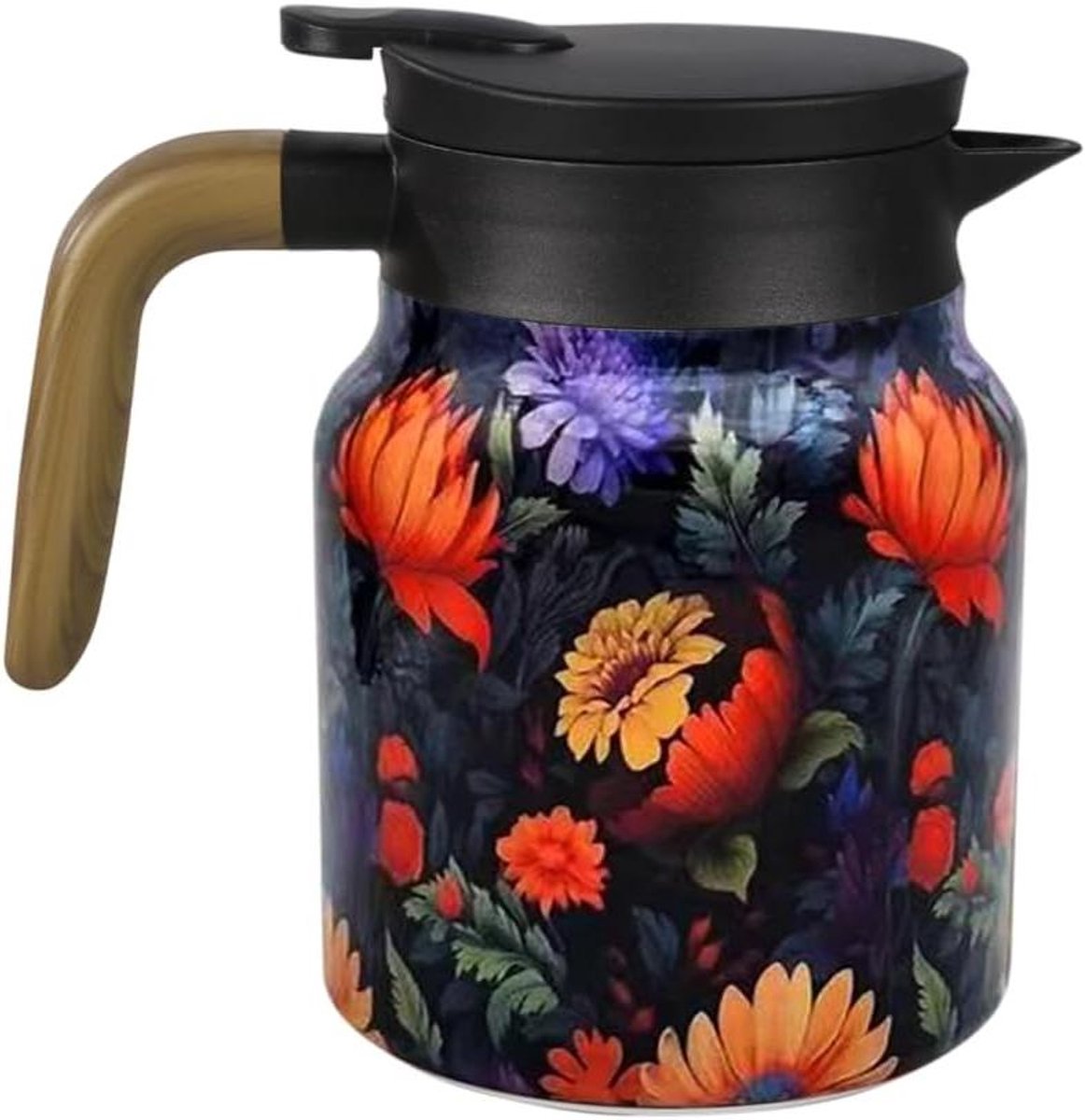 Theepot Bloemmotief - Koffiekan Geïsoleerd - Warme Drank Serveren - Afneembare Zeef - 800ML - Oranje