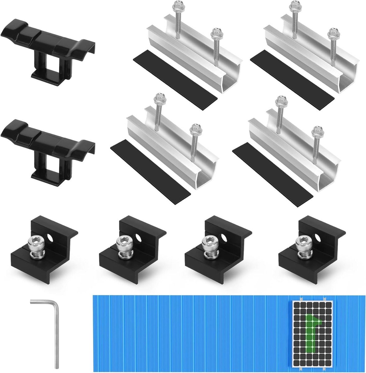 Montageset Zonnepaneel - Paneel Houder - Dak Installatie - Waterafvoer Clips - 12 cm Rail - Zilver