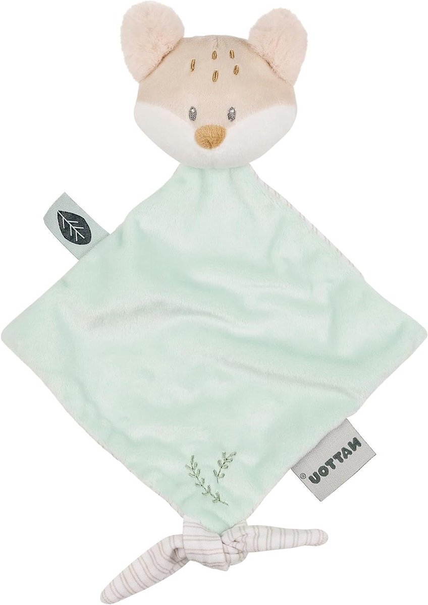 Knuffeldoek Vos - Baby knuffel Speelgoeddoek - Troosten baby - Fopspeen bevestiging - 19 cm - Mintgroen