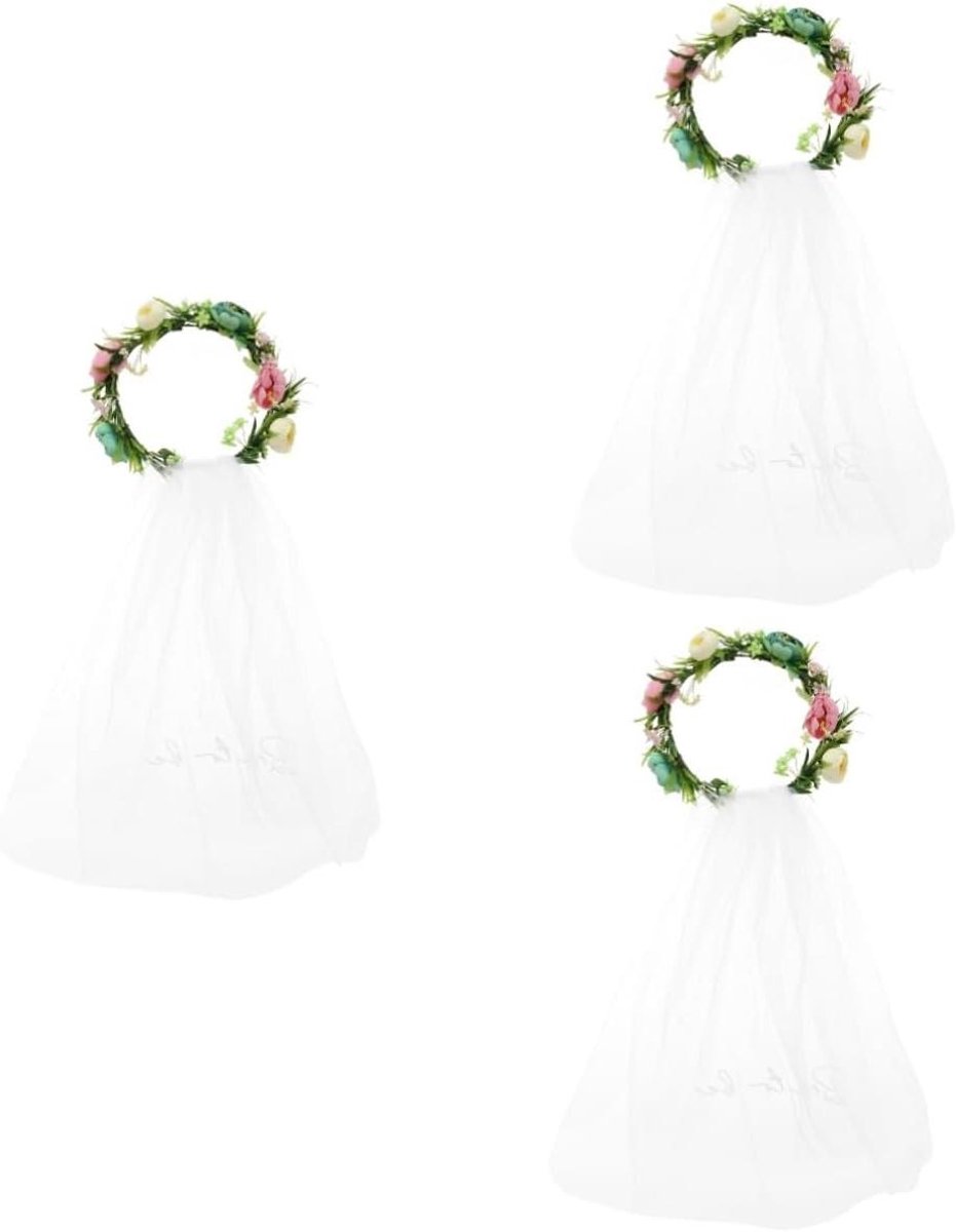 Rozenkrans Bruidshoofdband - Bloemenmeisje Slinger Hoofdtooi - Bruiloft Decoratie - Handgemaakt met Rozendecors - 3 stuks - Wit