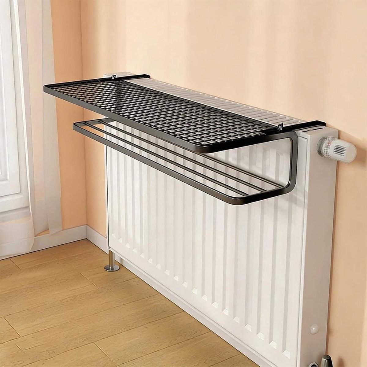 Radiator Plank - Droogrek Opbergrek - Kleding Drogen - Niet Boren Nodig - 35x22x12cm - Zwa