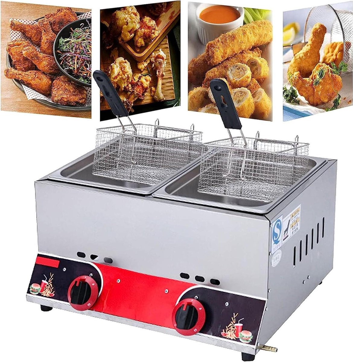 Dubbele Gasfriteuse - Friteuse Horeca - Professioneel Frituren - Grote Capaciteit - 22 Liter - Rood