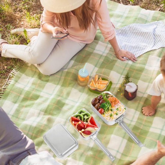 Kampeer Kookgerei Set - Outdoor Mess Tin - Buiten Koken - Opvouwbare Handgrepen - 18.5 x 13.7 x 8 cm — afbeelding 2