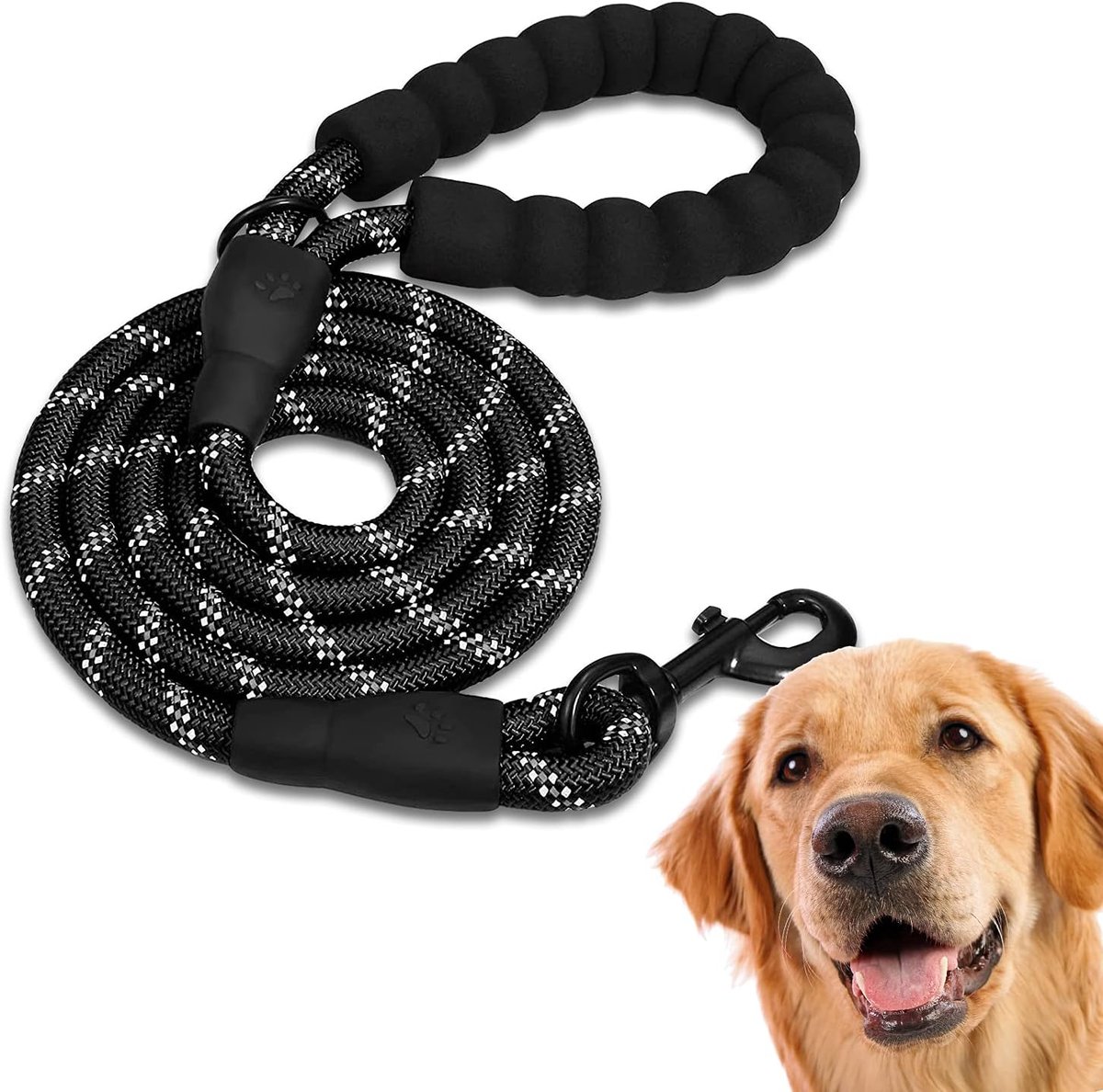 Hondenriem, stevige hondenriem met gewatteerd handvat voor huisdieren, voor puppy's, kleine, middelgrote en grote honden, 120 cm, 150 cm, 220 cm (220 cm, zwart)
