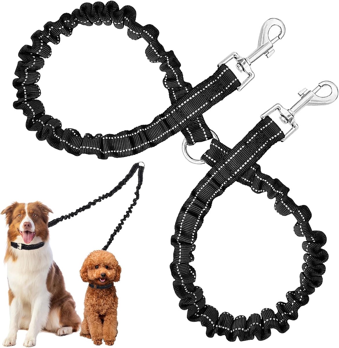 Dubbele riem voor 2 honden, hondenriem voor twee honden, verstelbare hondenriem met 360° draaifunctie, hondenriem voor 2 honden, dubbele hondenriem voor het uitlaten, voor kleine, middelgrote en grote honden