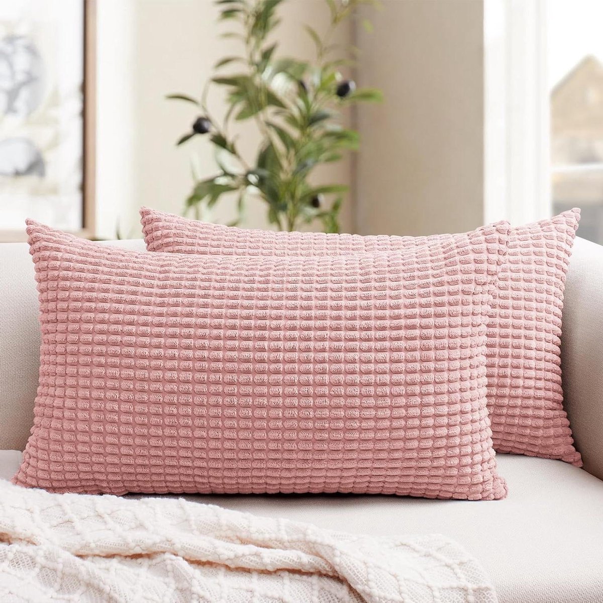 Kussenslopen Set - Decoratieve Hoezen - Woonkamer Decoratie - Zachte Corduroy Stof - 30x50 cm - Roze