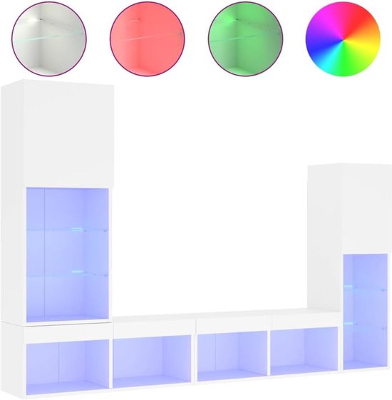 Gecheer 4-TLG.TV Wall Cabinet, Living Room, Attachment Wall, Cabinet Wall, Wall Cabinet, TV Cabinet, TV Cabinet, Media Wall, TV Table, Living Room Sets, TV Furniture, Wood Material, Glass van Merkloos — afbeelding 2