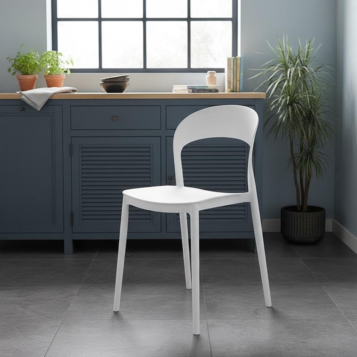 Kunststof Stoelen - Zetels Set - Keuken en Terras - Licht en Robuust - 46x43.7x77 cm - Wit