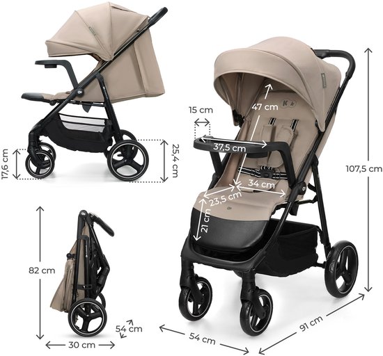 Kinderkraft TRIG 3 - Buggy - CLICK & FOLD: inklappen met één hand - Ruime zitting met verstelbare rugleuning - Tot 25 kg - Beige van Kinderkraft — afbeelding 2