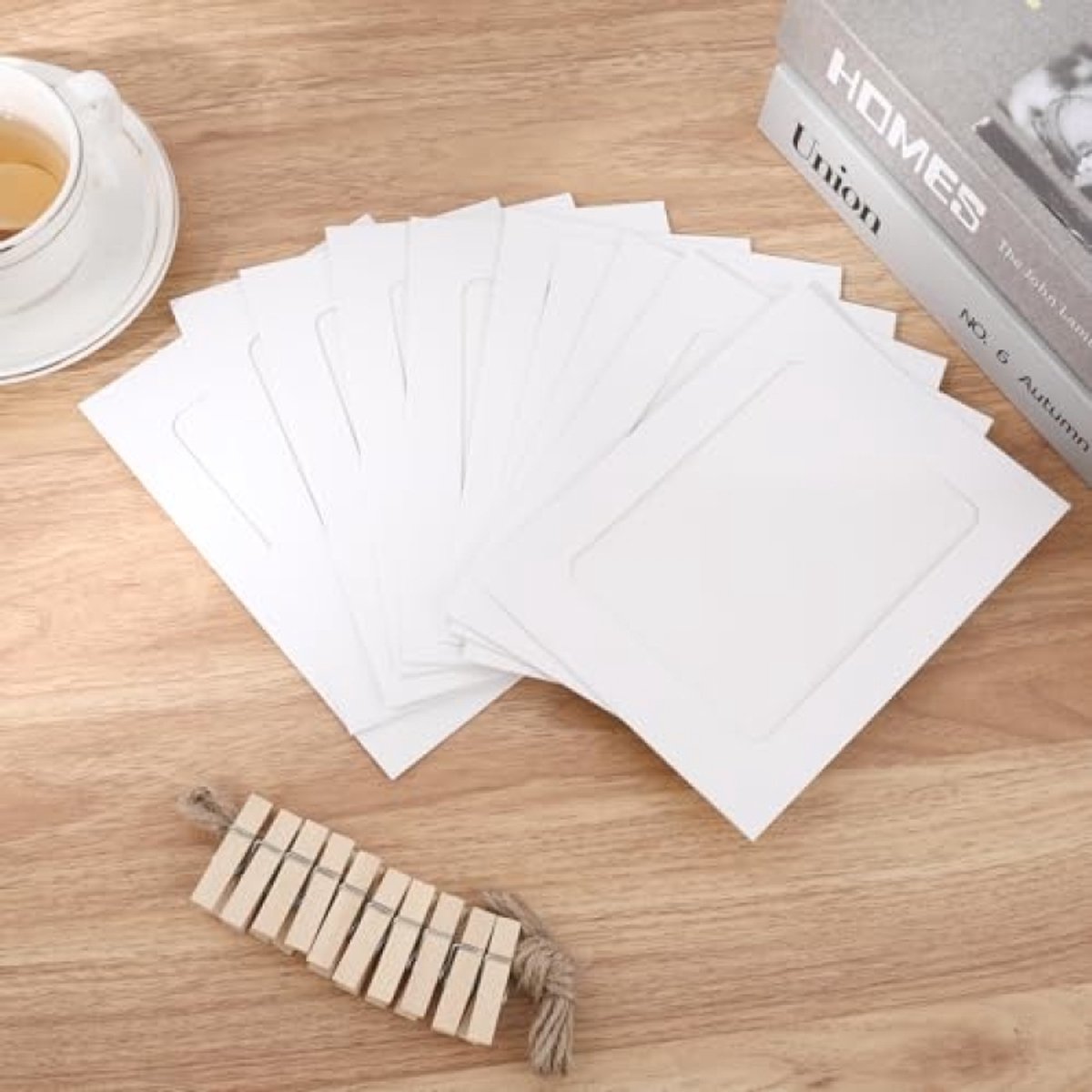 PromoHome 30 stuks fotoslinger fotogordijn 10x15 cm kraftpapier lijstjes fotowand accessoires fotohouder met klemmen en hennep touw