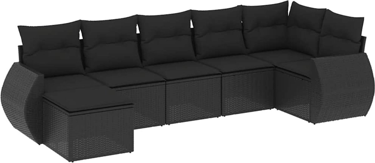 vidaXL 7-delige - Loungeset - met - kussens - poly - rattan - zwart