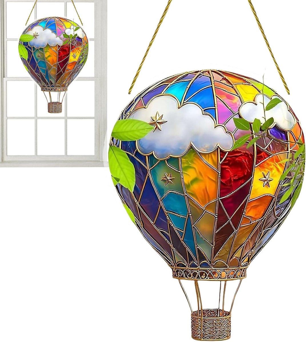 JeiibrZui Heißluftballon Solar Tuinlamp - Acryl Hanger Ornament - Meerkleurig Vlam Effect - Voor Garden Terras Balkon Decoratie