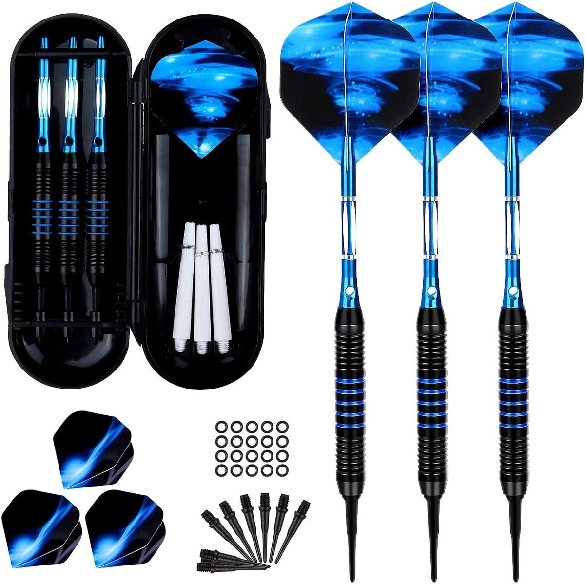 Professionele Soft Darts met Plastic Punt voor Elektronisch Dartbord - 3 Stuks, 18 g, Inclusief Extra Schacht en Antislip Rubberringen, Ideaal voor Dartliefhebbers