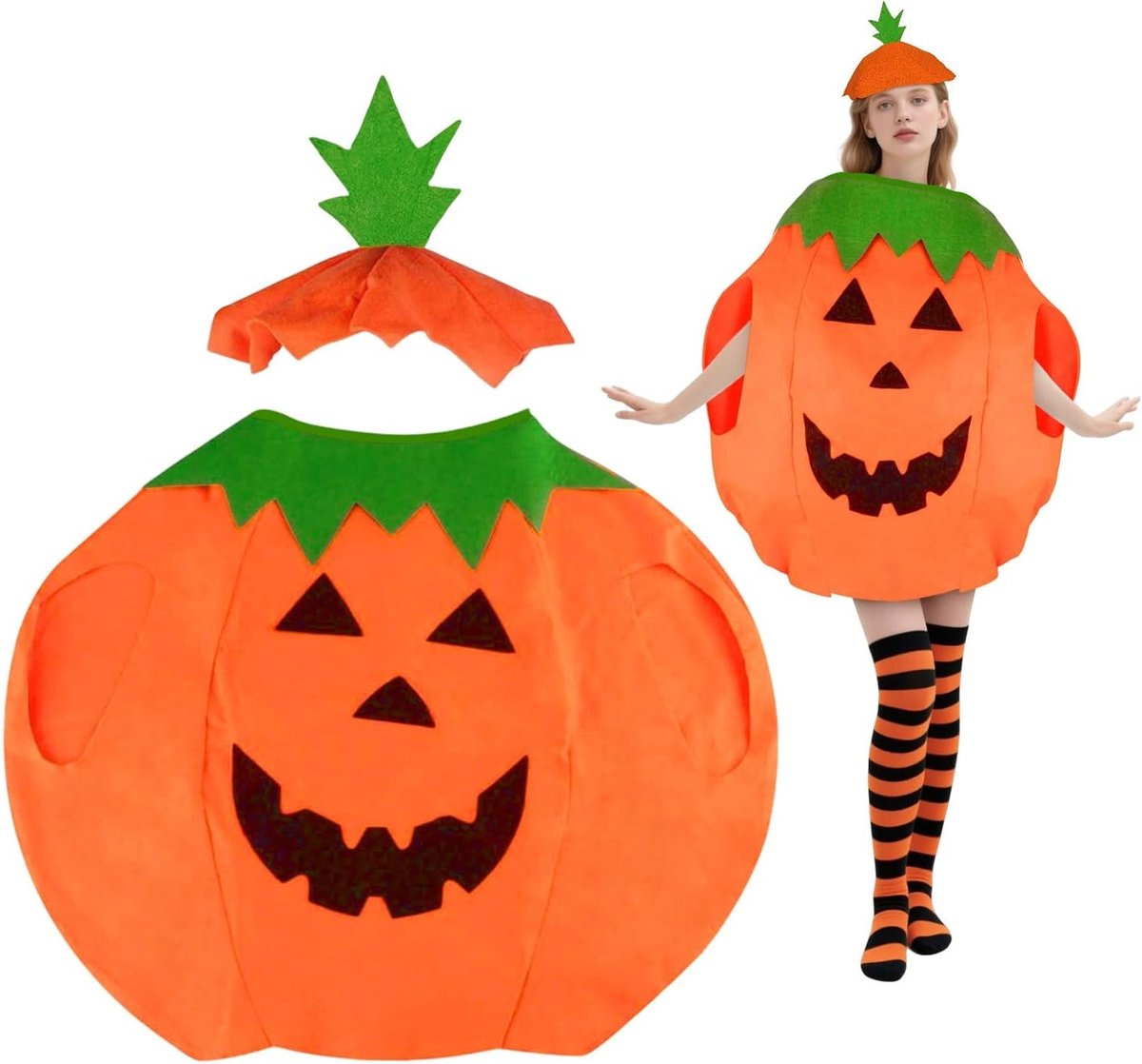 Grappig pompoenkostuum voor volwassenen met hoed, ideale keuze voor Halloween, carnaval en themafeesten