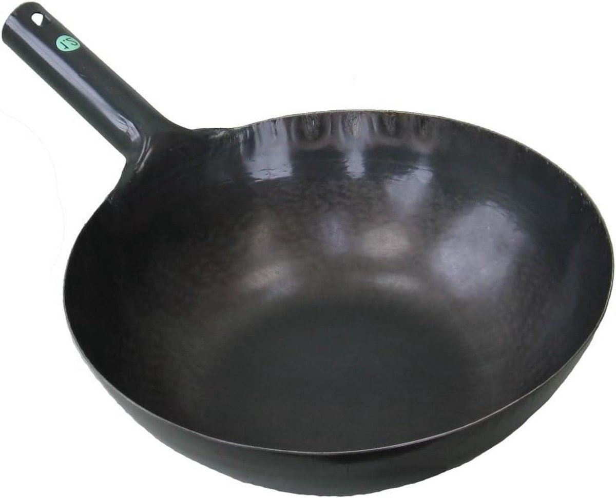 Wok Pan - Koekenpan - Eten Bereiden - Handgesmeed IJzer - 33 cm - Zwart
