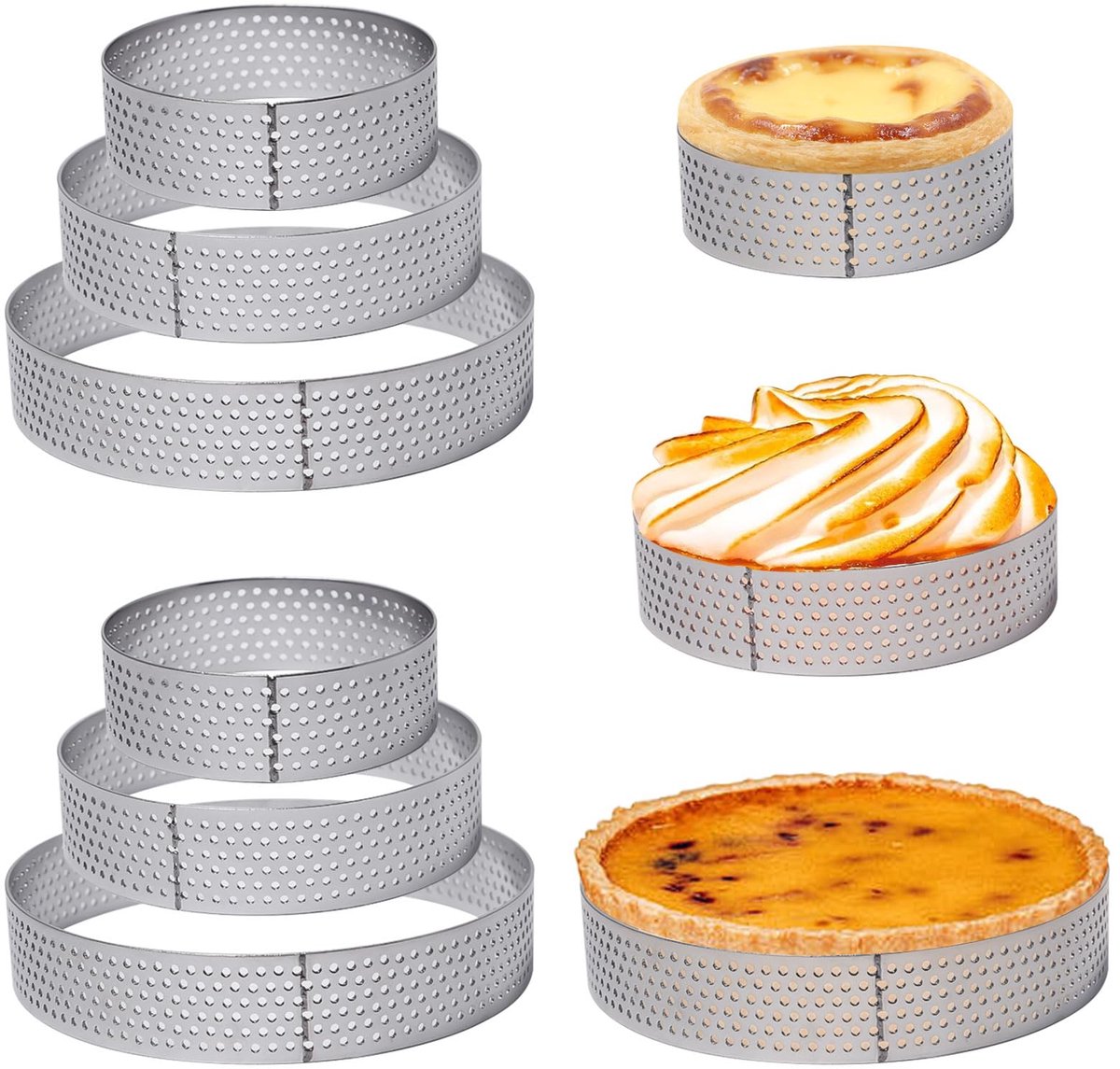 carmdering - Bakvormen Set - Roestvrij Stalen Ringen - Mini Taartvormpjes - Gelijkmatige Warmteverdeling - Makkelijk Ontmolden - Roestvrij Staal 430 - Anti-Aanbak Oppervlak - Veelzijdig Gebruik - 9 Stuks
