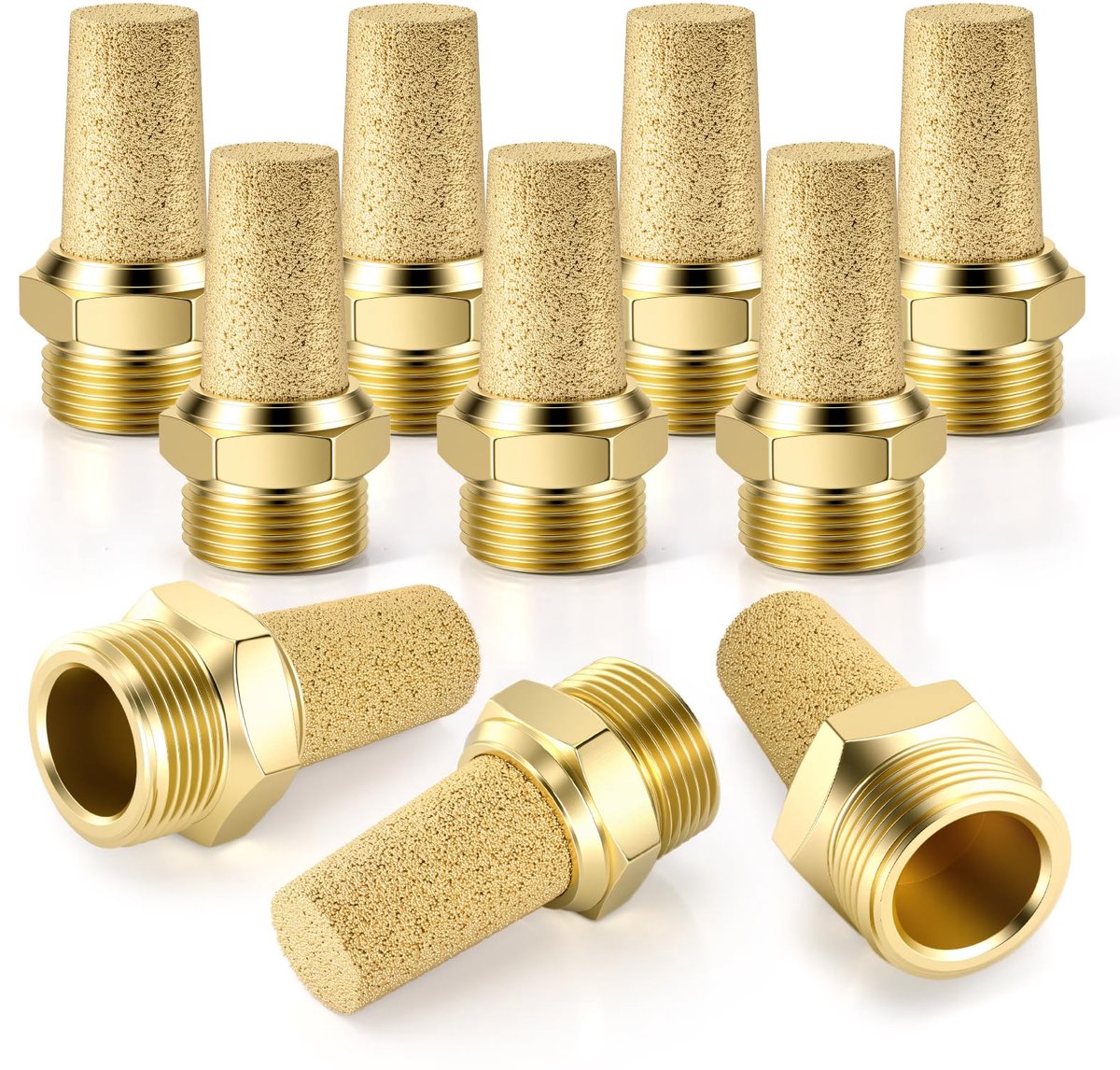 carmdering - Pneumatische Snelkoppeling - Luchtfitting - Push-In Connector - 360-Gradendraaibaarheid - Lekdichte NBR-Afdichting - Vernikkeld Messing - Roestvrijstalen Klauwen - Tool-Free Montage - 10 Stuks