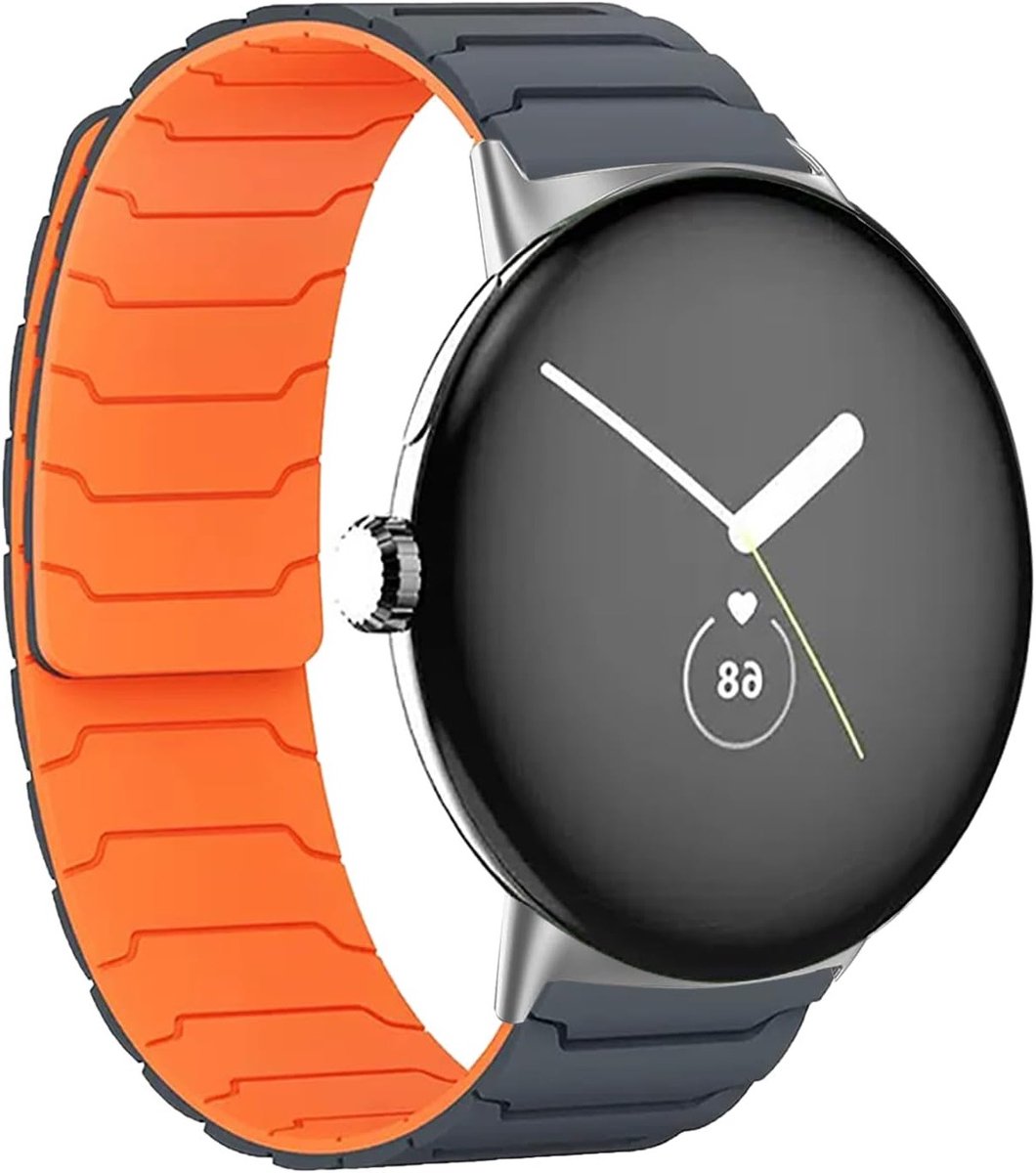 Verstelbare Sportband voor Google Pixel Watch 4/3 45mm, Magnetisch en Comfortabel - Grijs en Oranje, Ideaal voor Sport en Dagelijks Gebruik