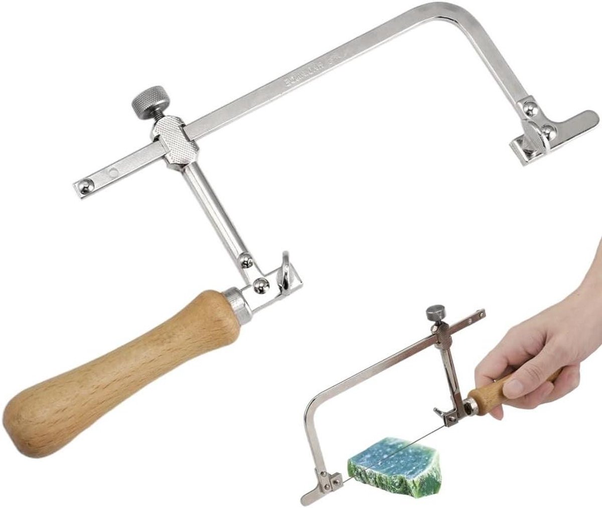 Verstelbare Handzaag Frame - U-vorm zaag - Precisie houtsnedes - Ergonomisch houten handvat - Tot 145 cm zaag - Zilver
