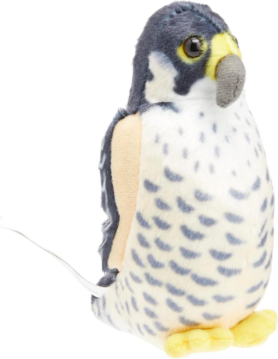 Faucon Pèlerin Knuffel - Vogel Speelgoed - Kinderen Educatie - Echt Vogelgeluid - 13 cm - Blauw Wit