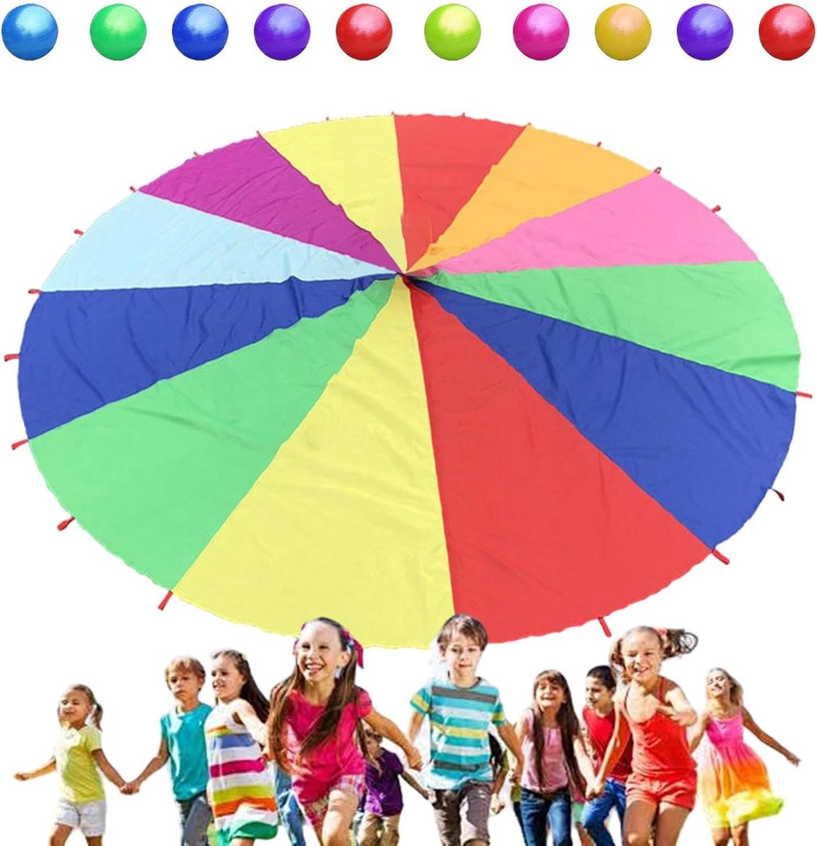Gekleurde sportparachute - Groepsspel parachute - Coöperatieve activiteiten - Bevordert teamwerk - 18 m - Multicolor