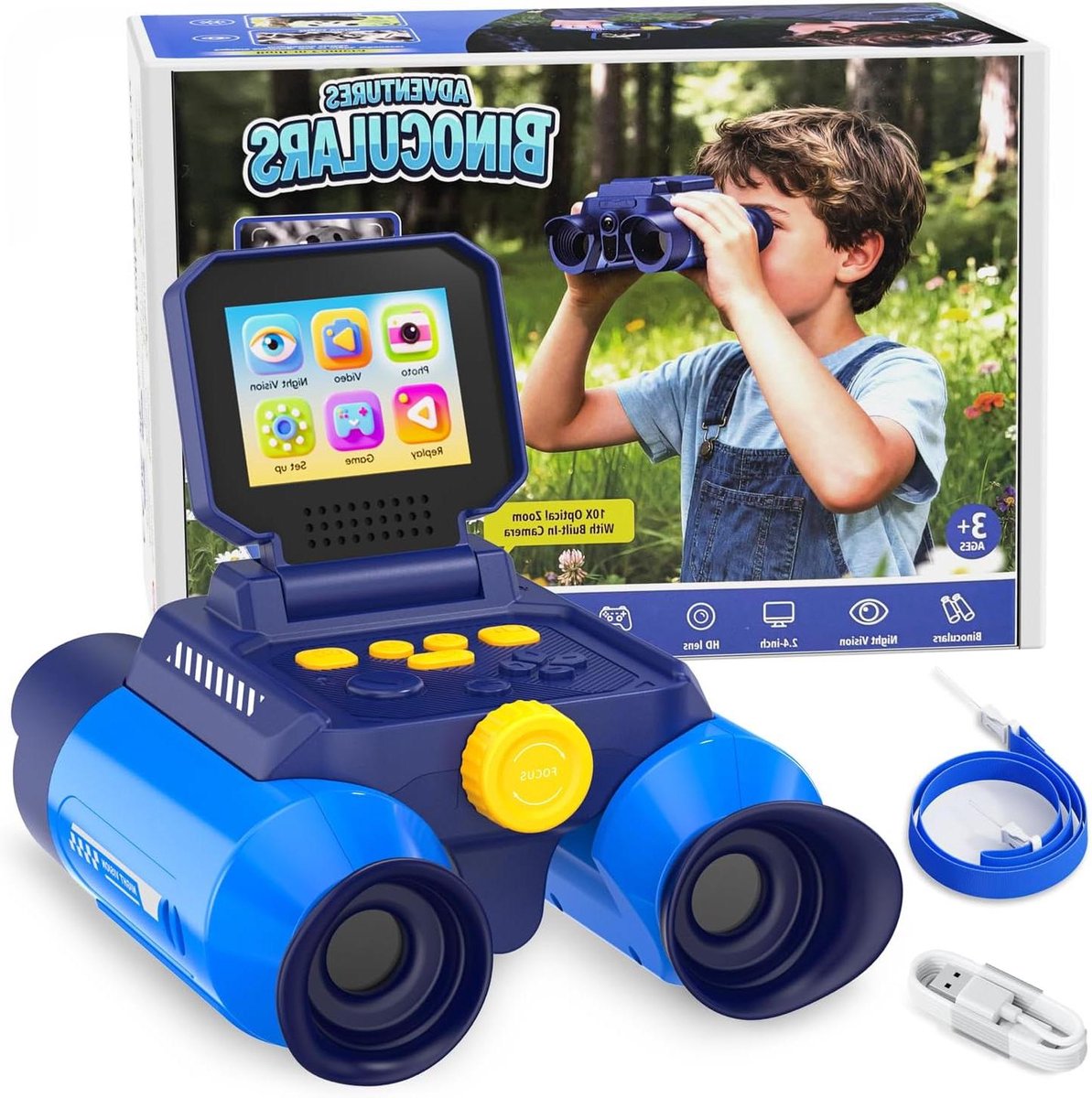 Digitale Verrekijker Kinderen - Outdoor Speelgoed Camera - Natuur Ontdekken - Nachtzicht Functie - 2.4 Inch IPS Scherm - Wit