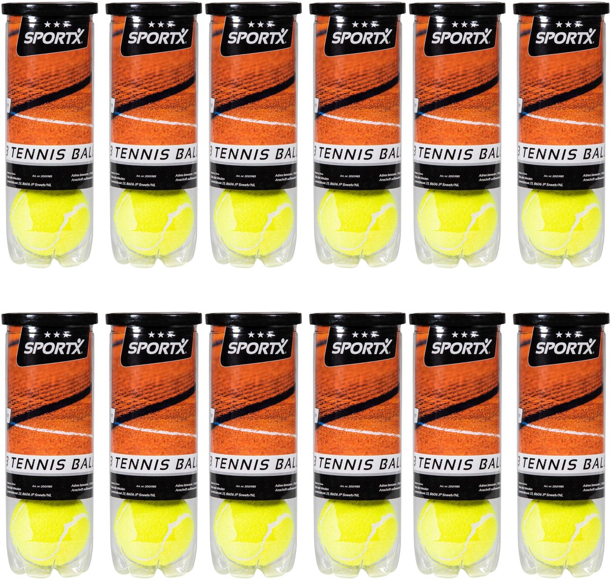 Sportx Tennisballen - 36x - geel - rubber/katoen - in koker - standaard formaat - buitenspeelgoed