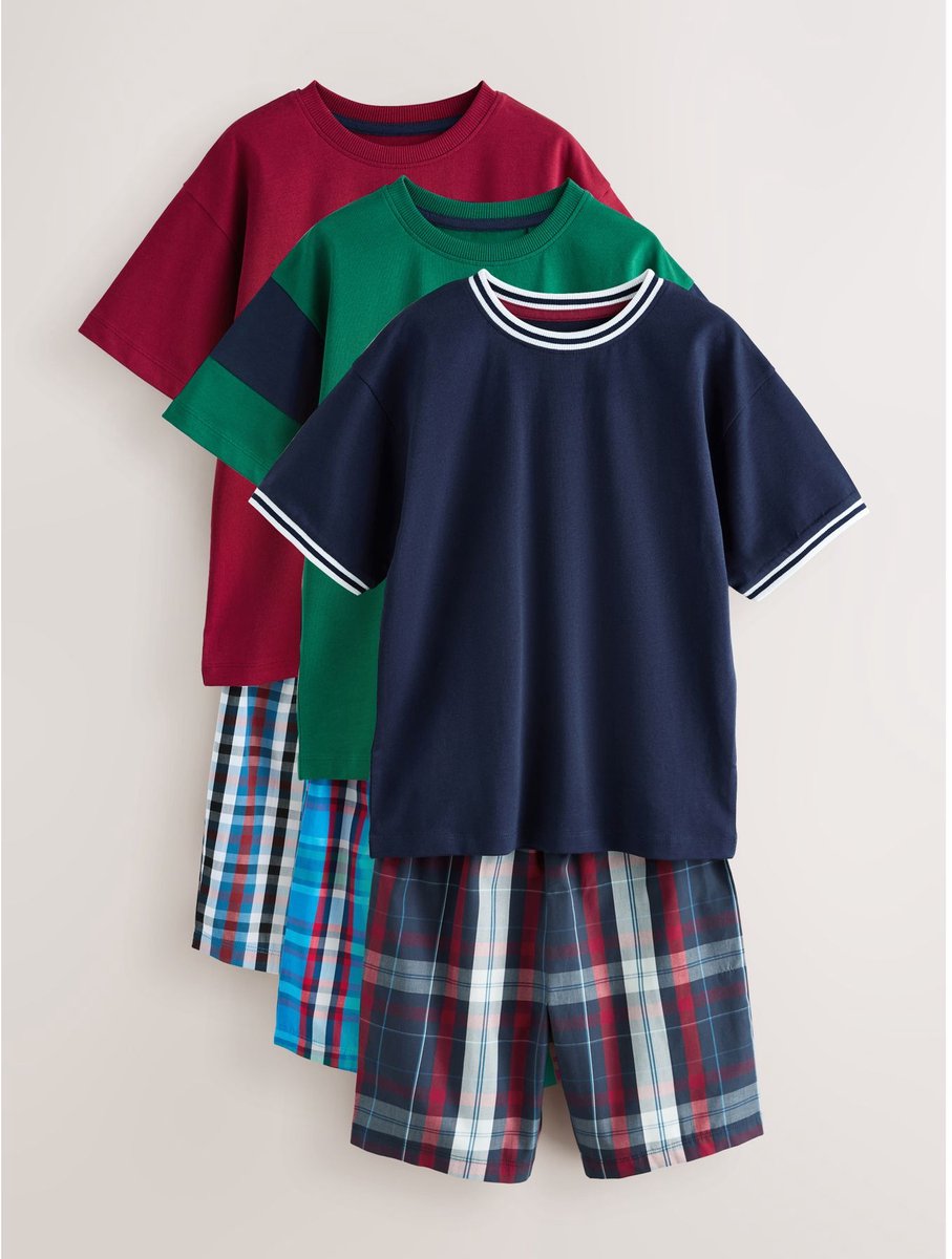 Next - Jongens - Set van 3 korte geweven pyjama's - Blauw