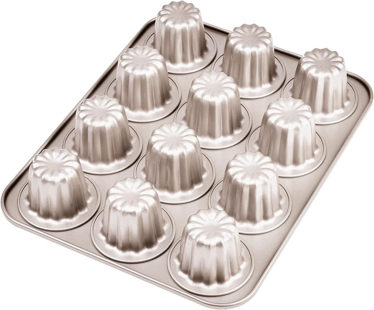 Bakvorm Canelé - Muffin Cupcake - Oven Bakken - Antiaanbaklaag - 12 Holtes - Champagne Goud