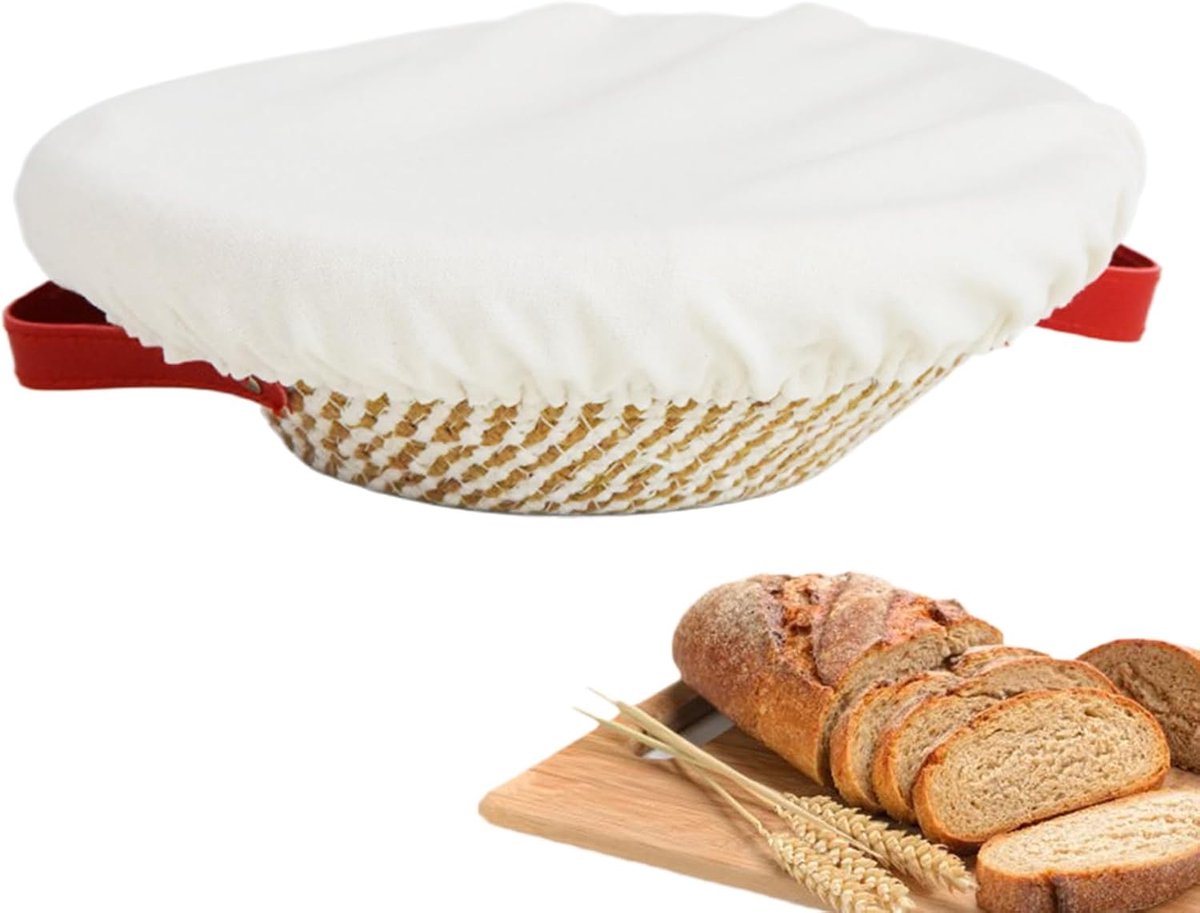 Zuurdesemmand Set - Gistingskom Brood - Brood Bakken Thuis - Inclusief Voering Deksel - Rond 23cm Ovaal 26cm - Natuurlijk Katoen