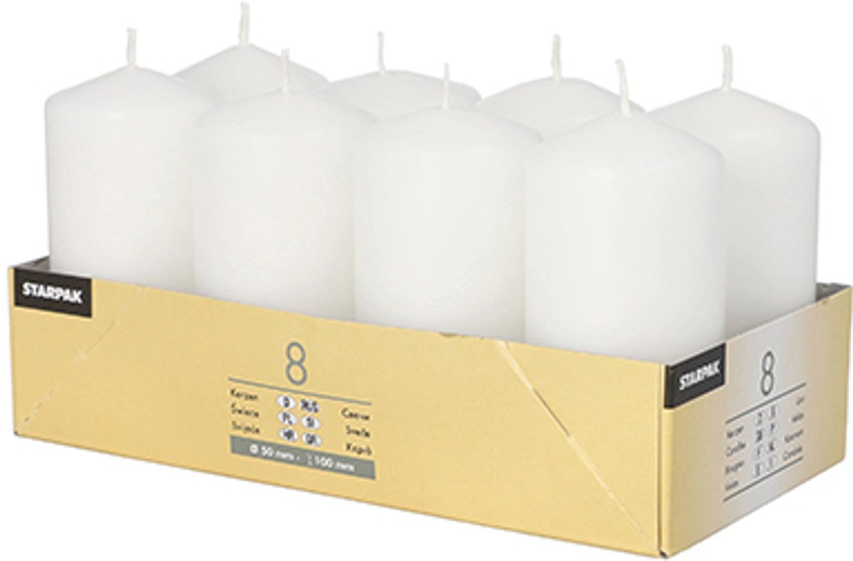 6x 8 Stompkaarsen Ø 50 mm · 100 mm wit