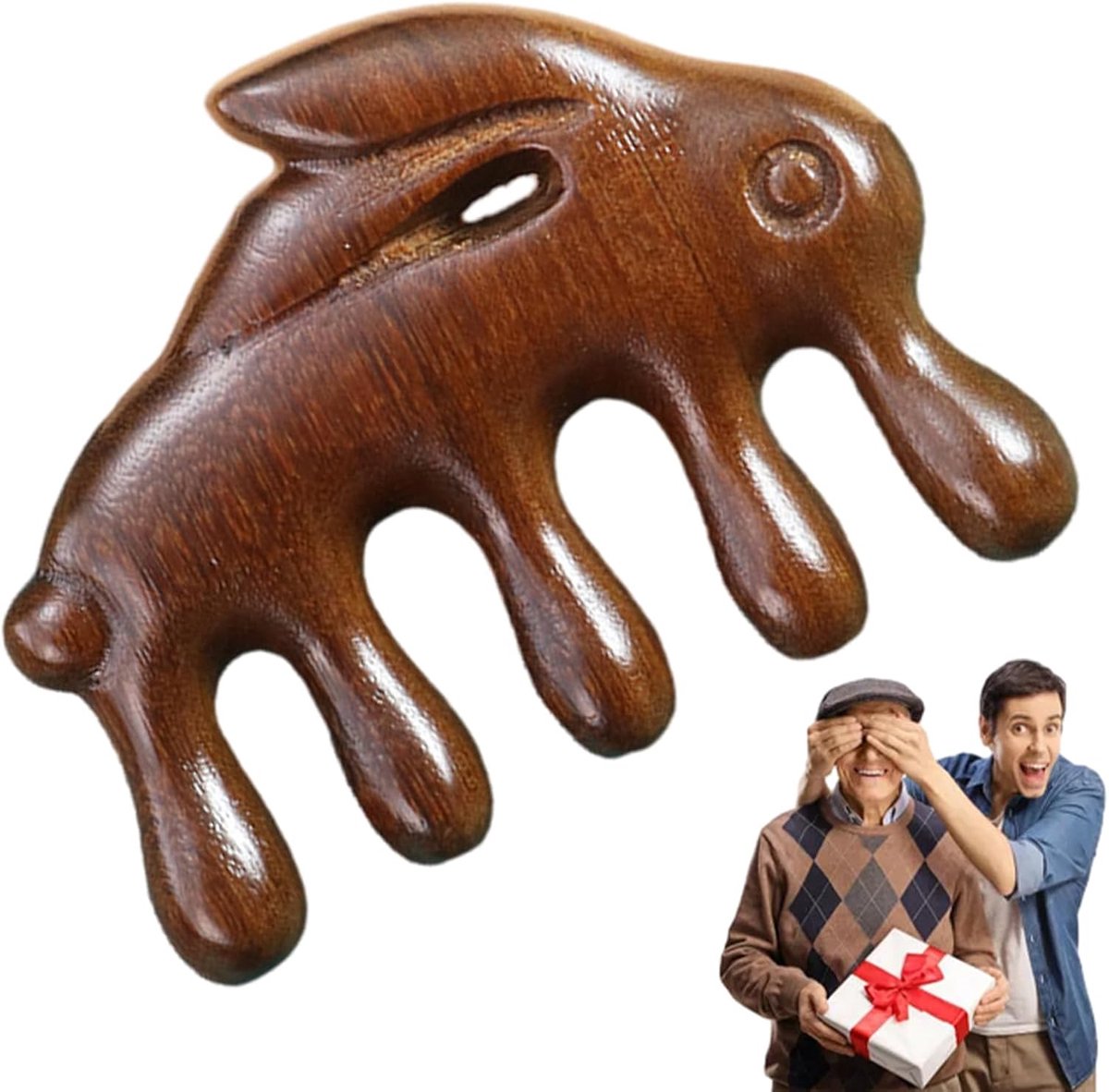 Hoofdhuid Massage Borstel - Haar Stimulator - Ontspanning Onderweg - Handgepolijste Tanden - 9 x 7 x 2 cm - Houtkleur