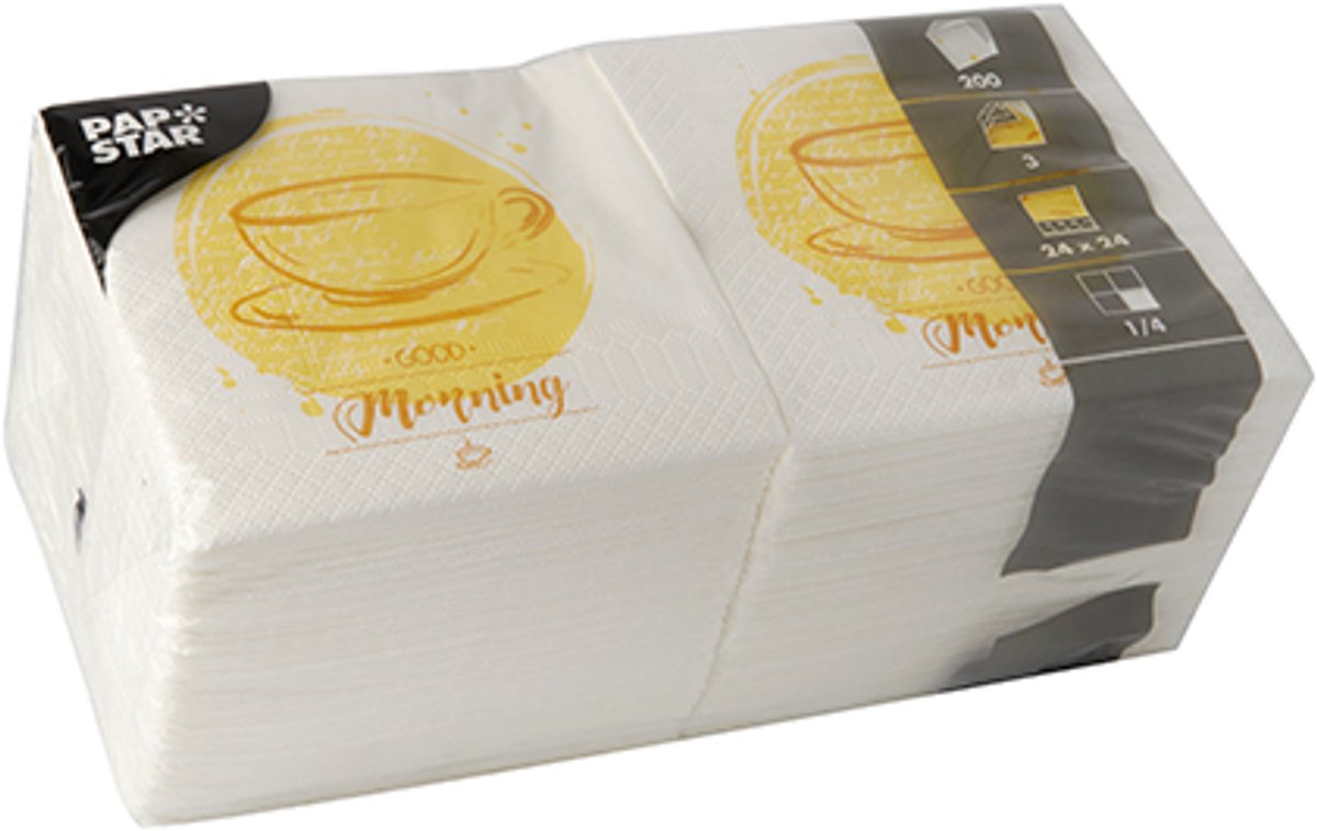 200 Servetten 3-laags 1/4 vouw 24 cm x 24 cm Good Morning