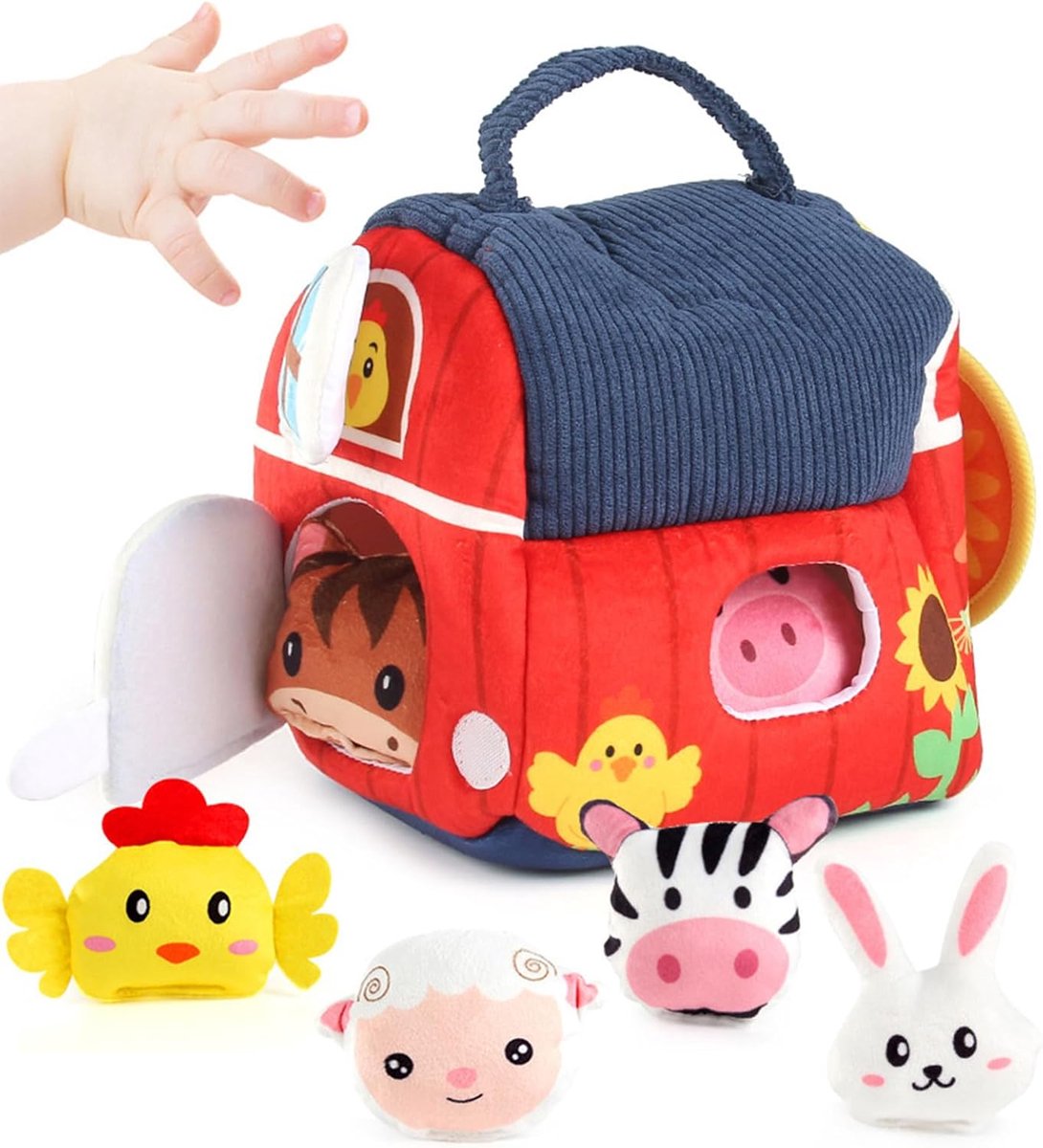 Pluche Boerderij Speelgoed - Interactief Knuffeldier - Vroeg Leren - Zintuiglijk Ontwikkelend - 22 x 16 x 18cm