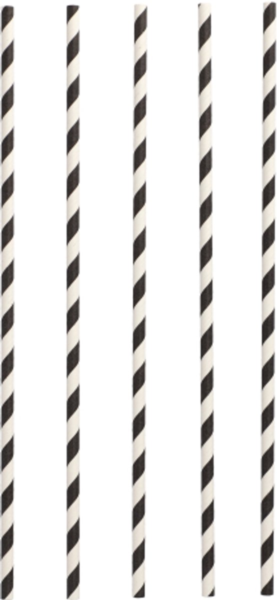 10x 100 Drinkrietjes papier Ø 6 mm · 29 cm zwart/wit Stripes
