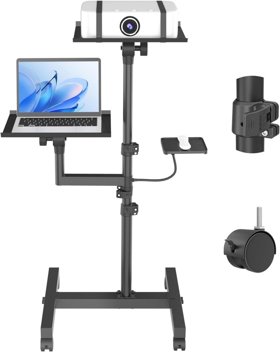 Mobiele Projector Standaard - Rollende Laptop Standaard - Presentaties Geven - In Hoogte Verstelbaar - Tot 47 Inch - Zwart