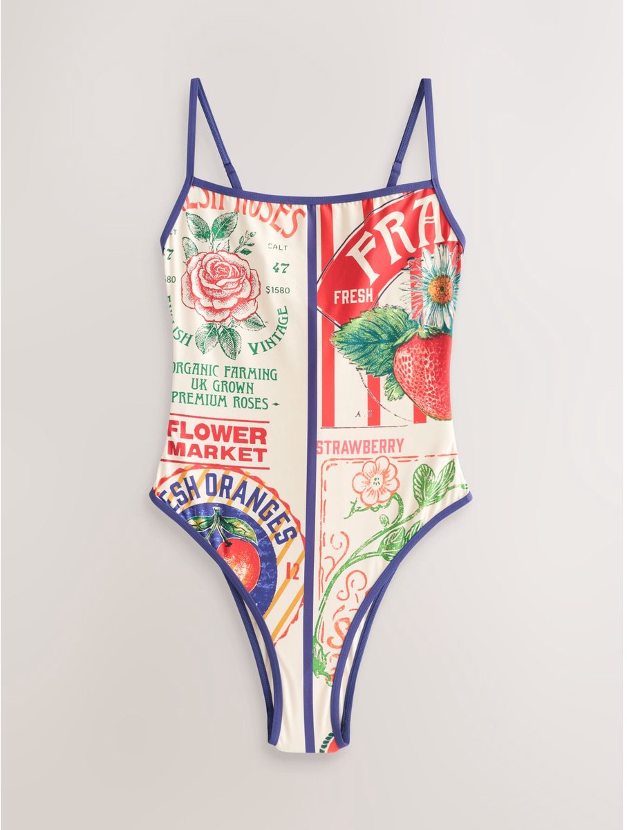 Next Dames - Badpak met vierkante hals - Crème Blue/White Farmers Market Fruit