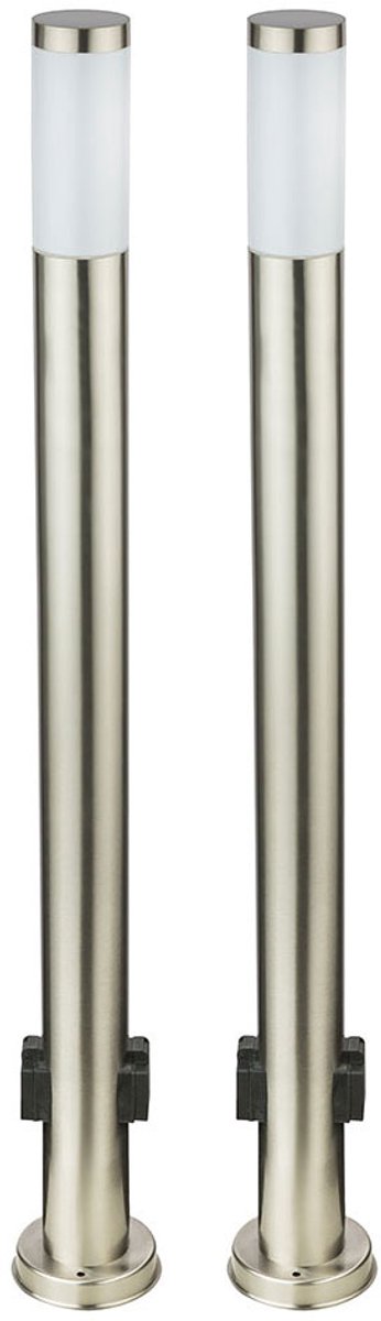 Set van 2 vloerlampen Stroomverdeling IP44 buitencontactdozen roestvrij staal zilver