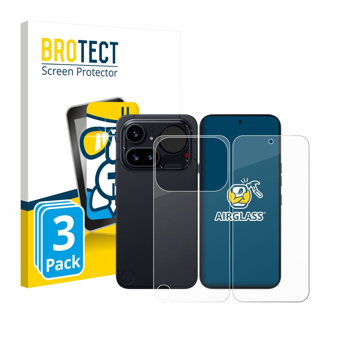 Screenprotector 3 Stuks voor Nothing Phone (4a) Pro (Voor+Achter) Beschermglas transparant