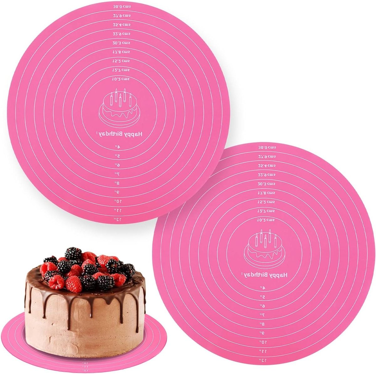 Ronde Bakmatten - Siliconen Matten - Deeg Kneden - Met Maatverdeling - 30 cm Diameter - Roze