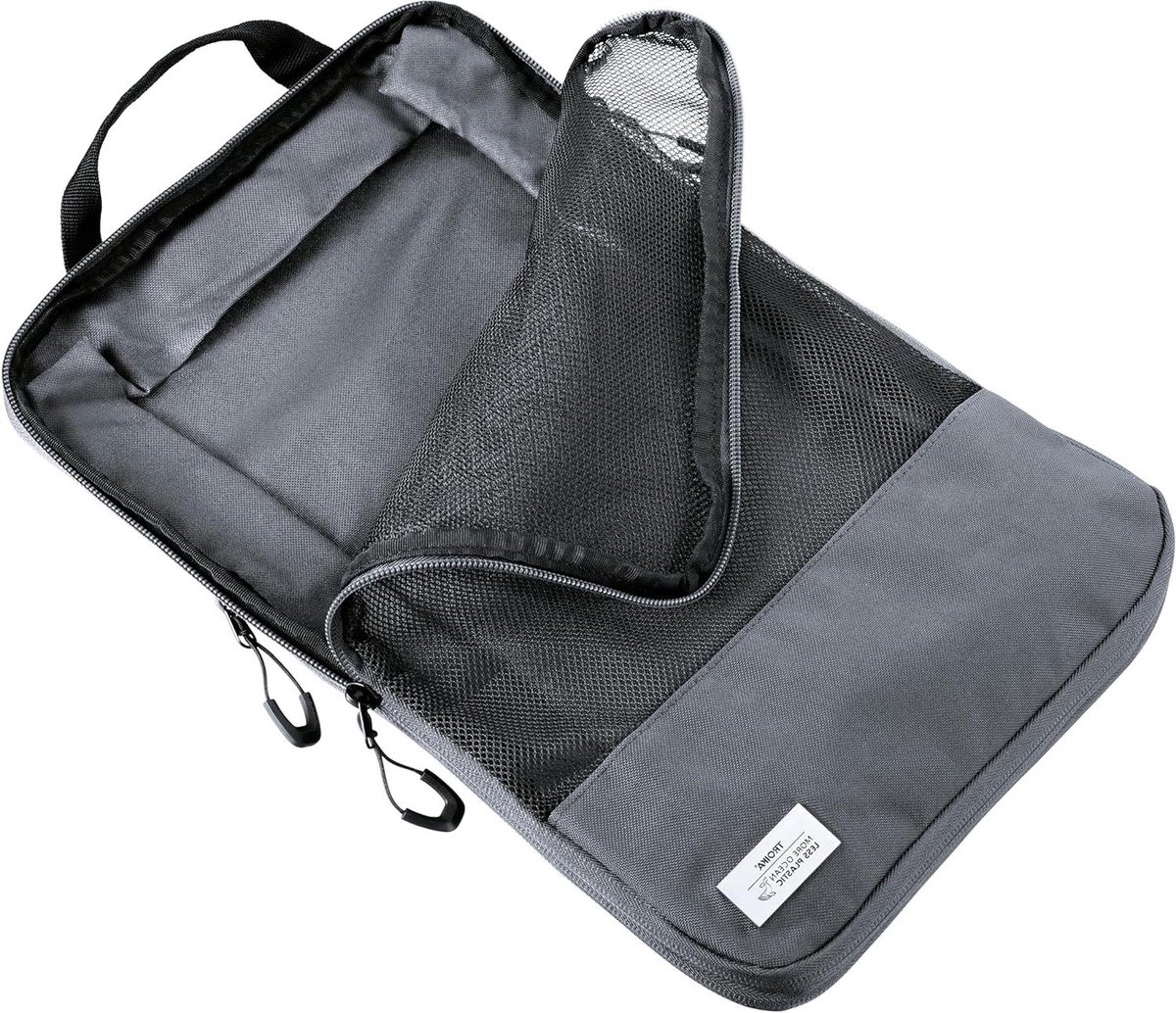 Compressie Tas - Reis Organizer - Ruimte Besparen - Gemaakt Van Gerecycled Plastic - 39x27x4 cm - Donkergrijs